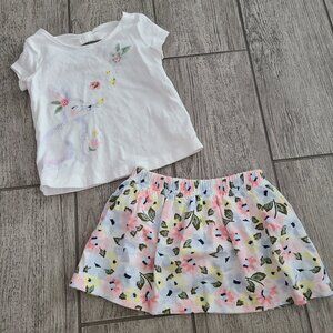 Carter’s Baby Girl Infant White Bunny Top & Floral Skirt Outfit Set 9 MONTHS